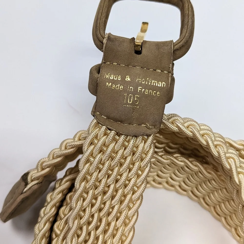 Braided Elastic Beige Men’s Belt with Suede Buckle